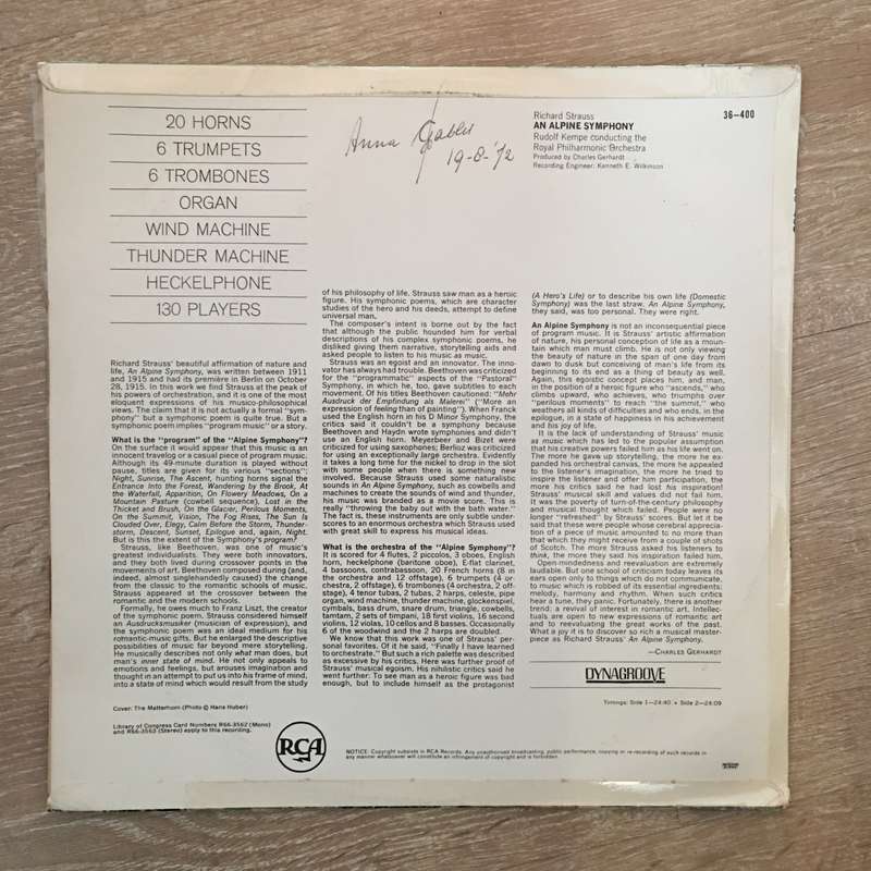 Rudolf Kempe - Royal Philharmonic Orchestra - Strauss  An Alpine Symphony - Vinyl LP Record...