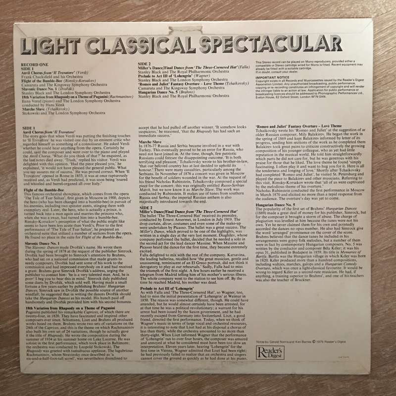Light Classical Spectacular - Vinyl LP Record - Opened  - Very-Good+ Quality (VG+)