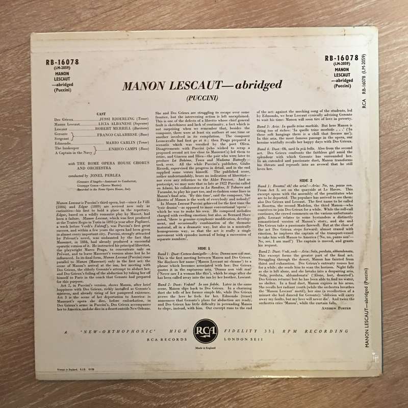 Licia Albanese, Jussi Björling, Robert Merrill  Puccini - Manon Lescaut (Abridged) - Vinyl...