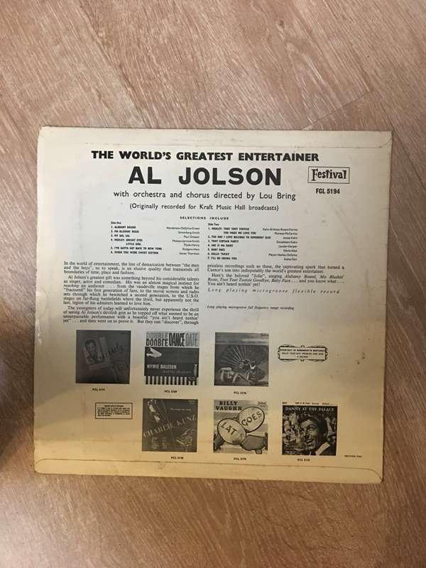 Al Jolson - Vinyl LP Record - Opened  - Very-Good+ Quality (VG+)