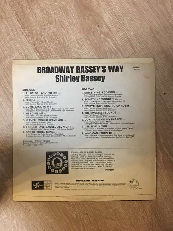 Shirley Bassey - Broadway Bassey's Way  - Vinyl LP Record - Opened  - Very-Good+ Quality (VG+)
