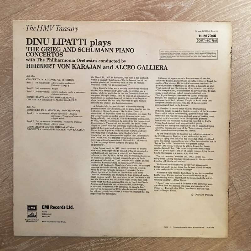 Dinu Lipatti  - Schumann Grieg  Dinu Lipatti: Grieg & Schumann Piano Concertos  - Vinyl LP ...