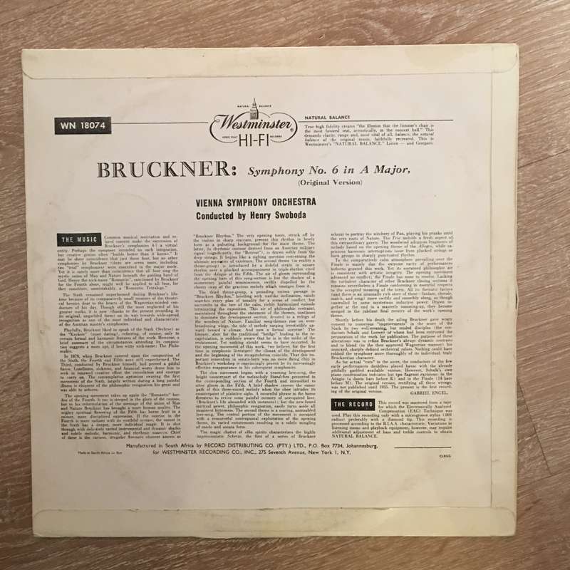Anton Bruckner - Vienna Symphony Orchestra* Conducted By Henry Swoboda  Symphony No. 6 In A...