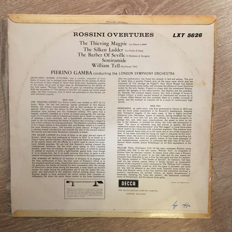 Rossini - The London Symphony Orchestra / Pierino Gamba  Rossini Overtures - Vinyl LP Recor...