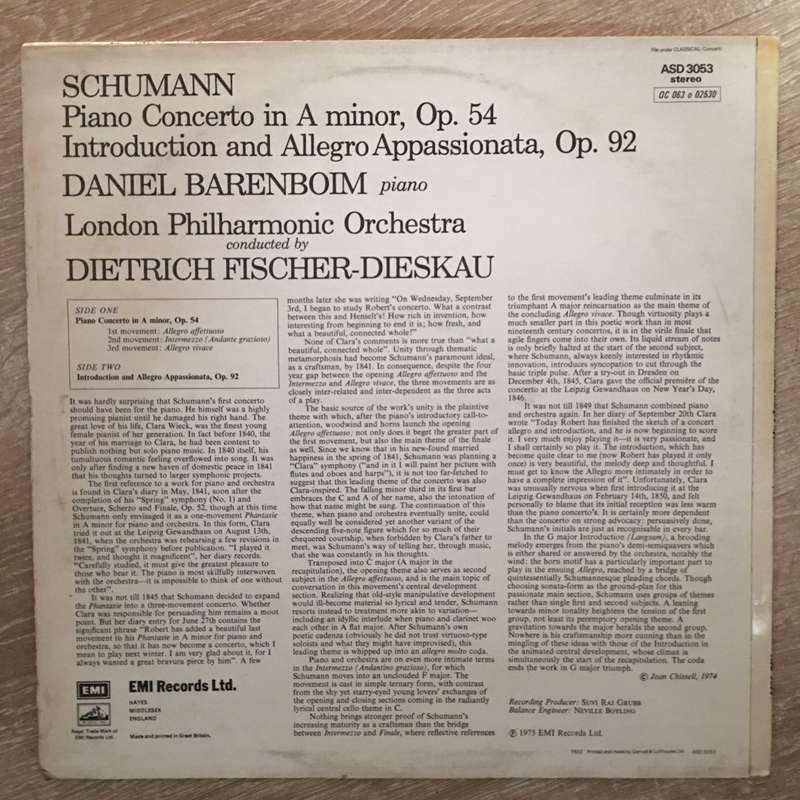 Schumann - Daniel Barenboim - London Philharmonic Orchestra, Dietrich Fischer-Dieskau  Pian...