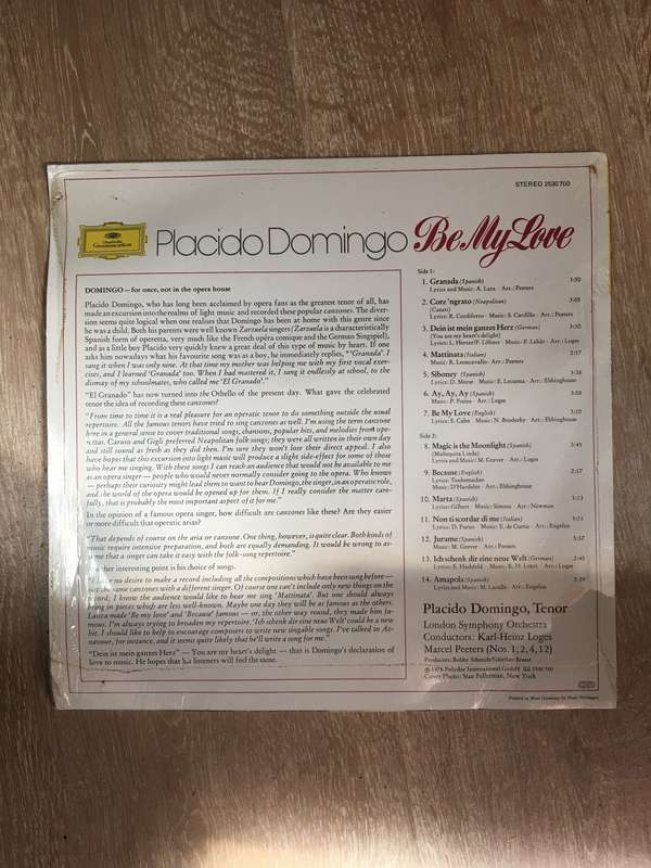 Placido Domingo - Be My Love  - Vinyl LP Record - Opened  - Very-Good+ Quality (VG+)