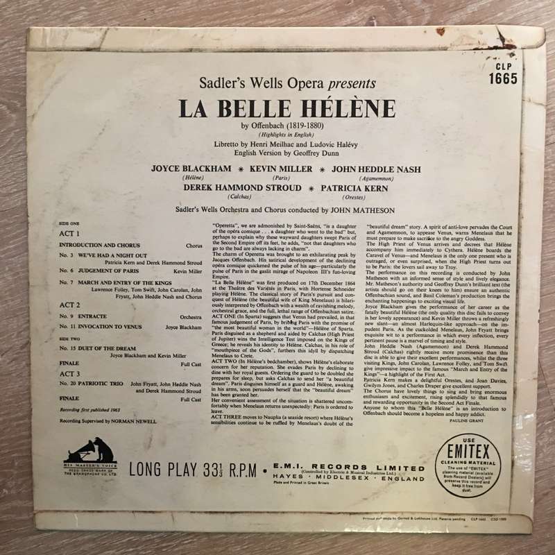 Sadler's Wells Orchestra  Sadler's Wells Opera Present La Belle Helene - Vinyl LP Record - ...