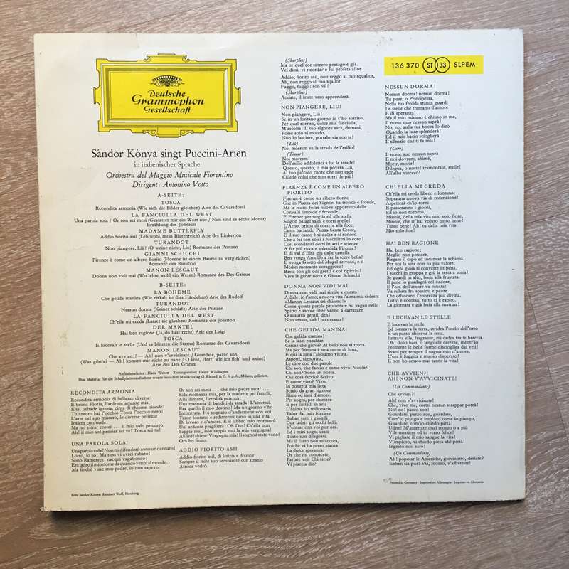 Sandor Konya, Antonino Votto  Puccini Opera Arias - Vinyl LP Record - Opened  - Very-Good+ ...