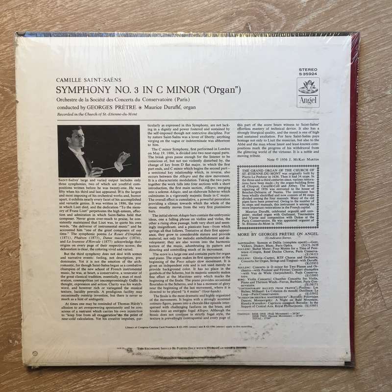 Saint-Saens-  The Paris Conservatoire Orchestra, Symphony No. 3 In C Minor With Organ.  - Viny...