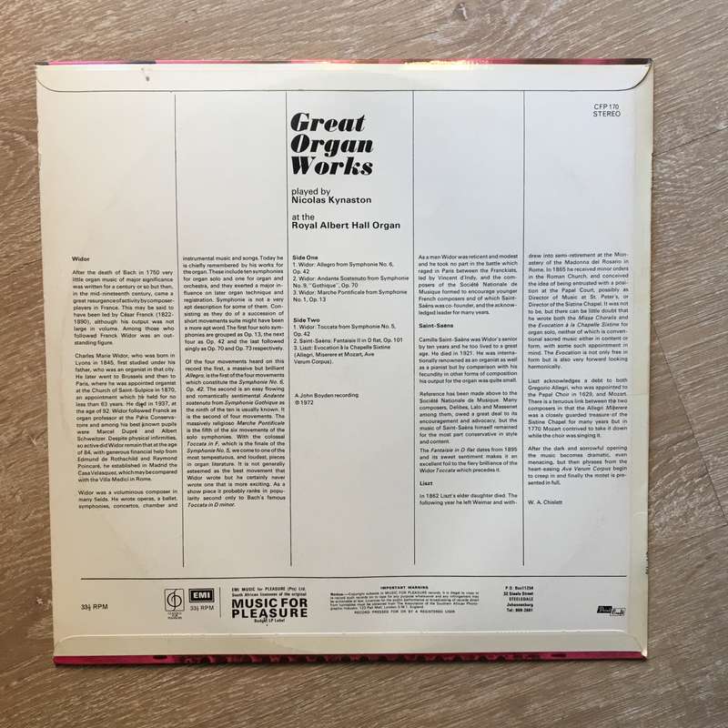 Nicolas Kynaston  Great Organ Works - Vinyl LP Opened - Near Mint Condition (NM)