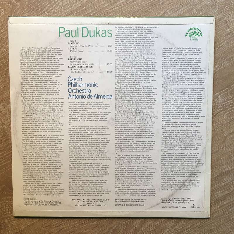 Paul Dukas, Czech Philharmonic Orchestra, Antonio De Almeida  L'Apprenti Sorcier / La Péri...