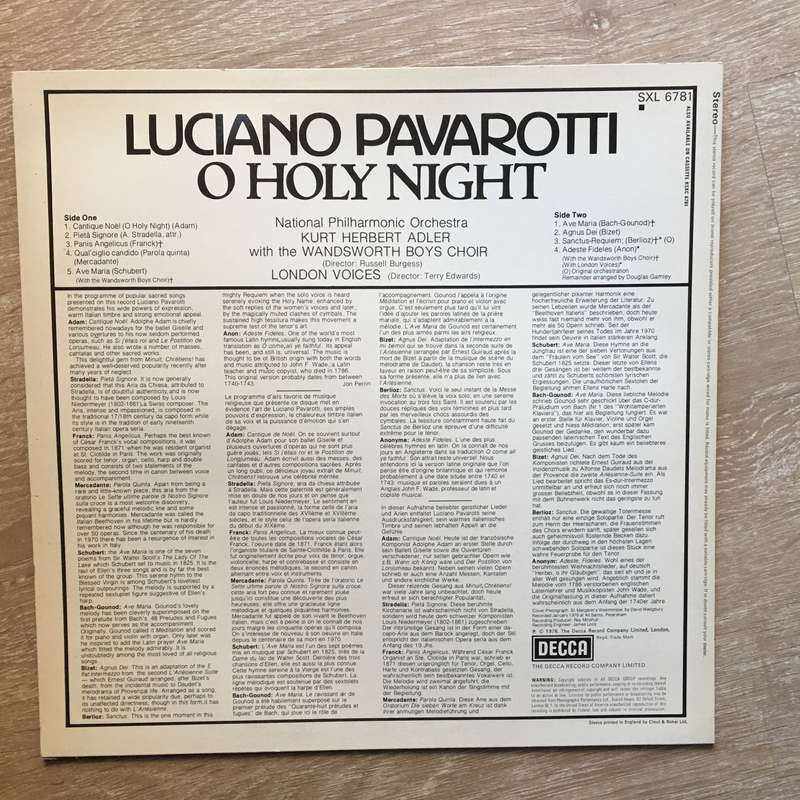 Luciano Pavarotti - Kurt Herbert Adler - National Philharmonic  O Holy Night - Vinyl LP Opened...