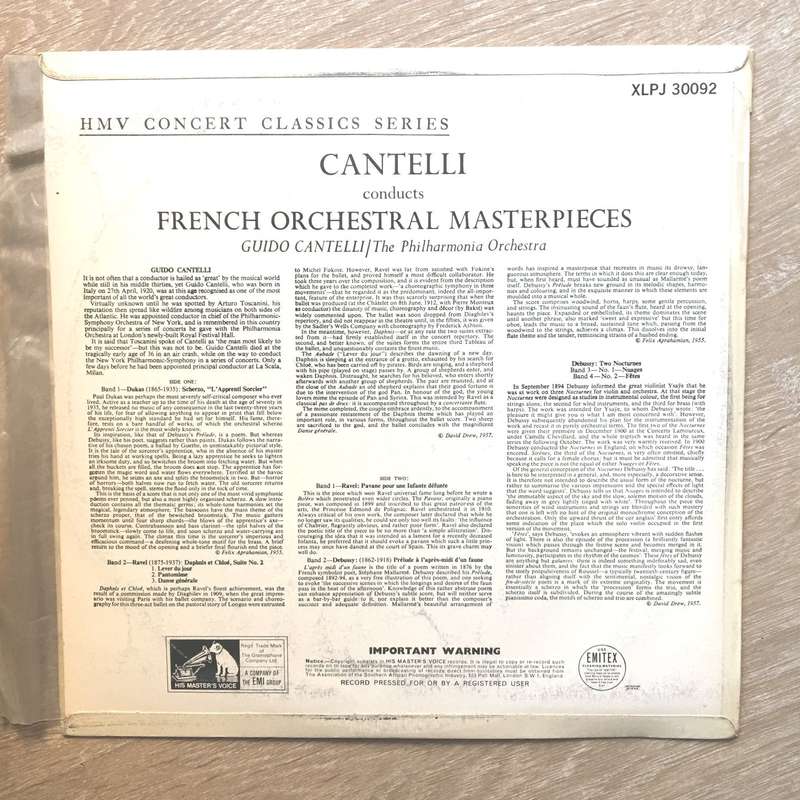 Cantelli French Orchestral Masterpieces - Philharmonia Orchestra - Vinyl LP Record - Opened  - Ve...