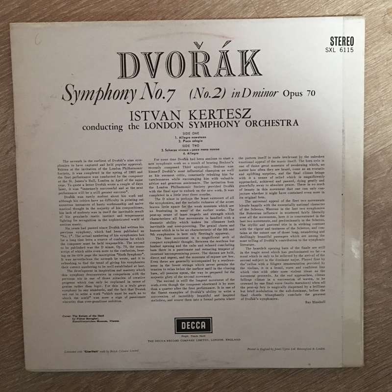 Dvořák, Kertész, The London Symphony Orchestra  Symphony No. 7 (No. 2) In D Minor Opus 7...