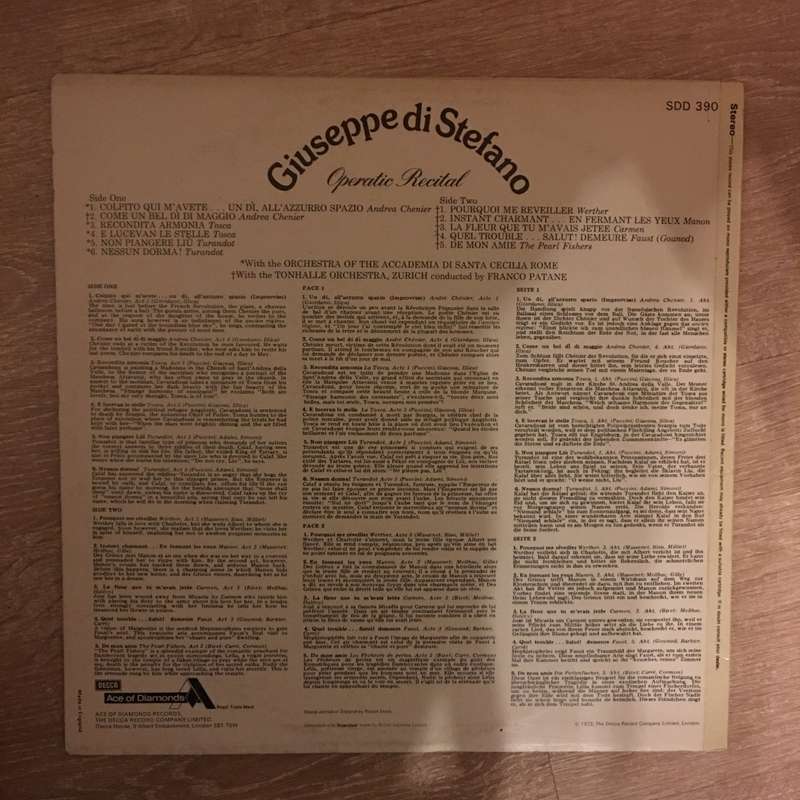 Giuseppe di Stefano  Operatic Recital  Six Ouvertures Celebres -  Vinyl LP Record - O...