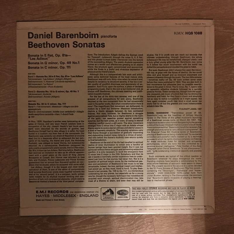 Daniel Barenboim  Beethoven Sonatas -  Vinyl LP Record - Opened (G)