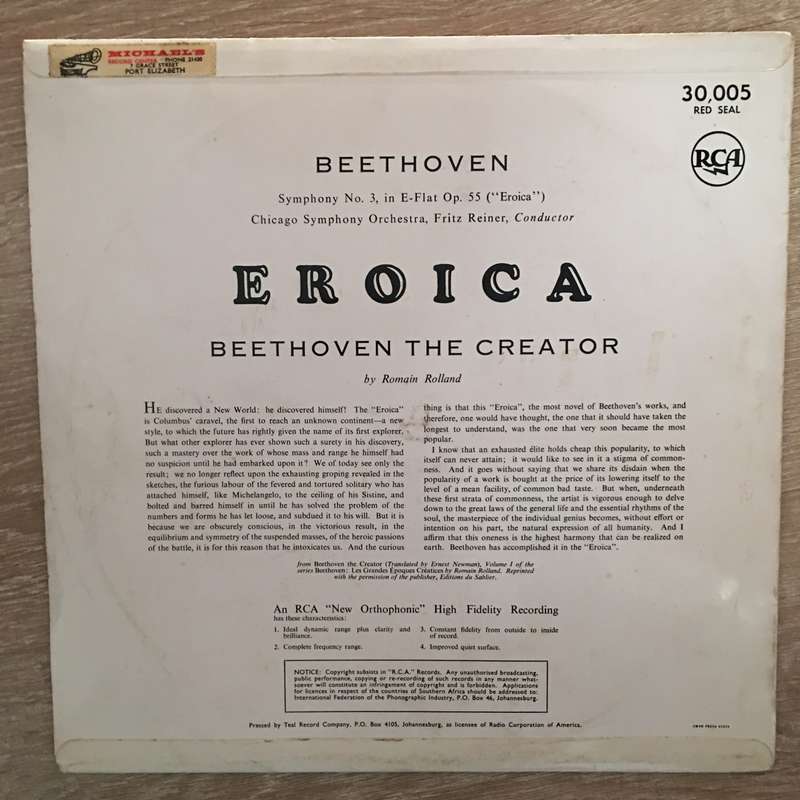 Beethoven - Eroica - Vinyl LP Record - Opened  - Very-Good Quality (VG)