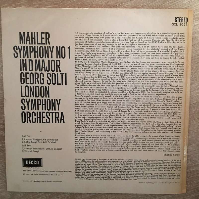 Mahler, Georg Solti, London Symphony Orchestra  Symphony No.1 - Vinyl LP Record - Opened  -...