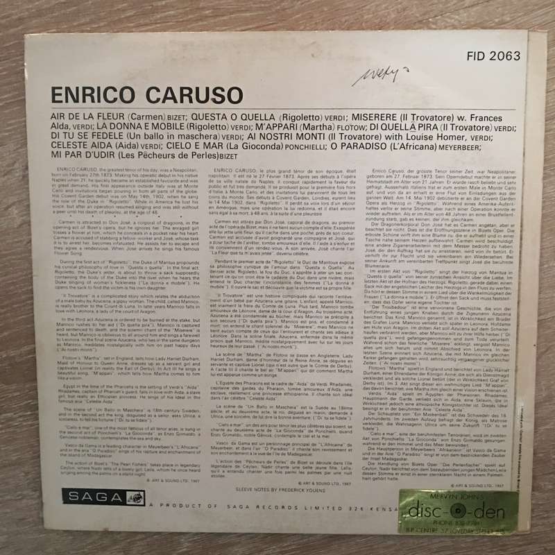 Enrico Caruso  Enrico Caruso - A Historic Recording - Vinyl LP Record - Opened  - Very-Good...