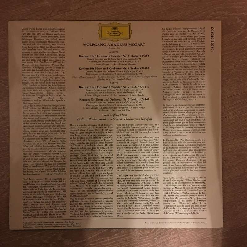 Mozart - Gerd Seifert · Berliner Philharmoniker · Herbert von Karajan  Mozart: Hornkonzer...