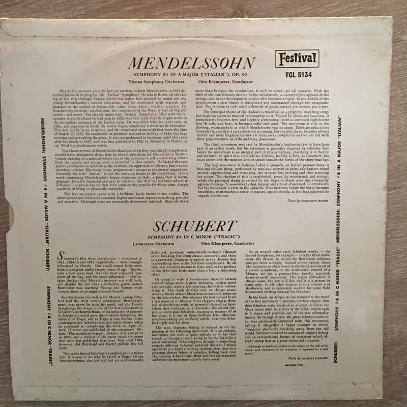 Otto Klemperer - Mendelssohn, Symphony No. 4 in A Major ("Italian") / Schubert, Symphony No. 4 in...