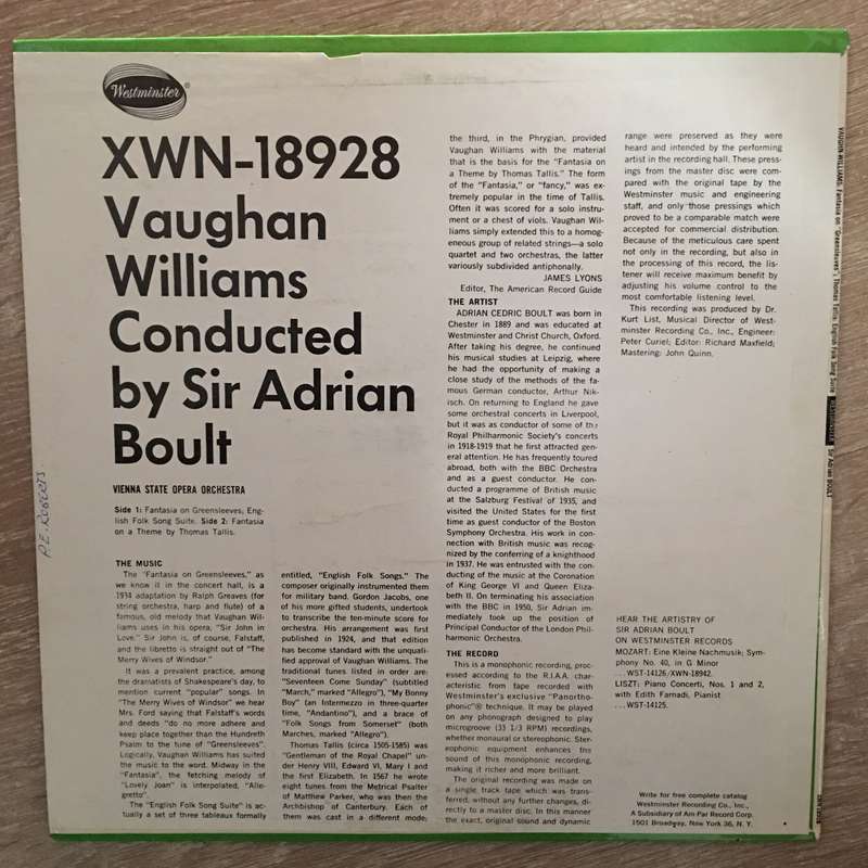 Ralph Vaughan Williams - Vienna State Opera Orchestra, Sir Adrian Boult  Fantasia On 'Green...