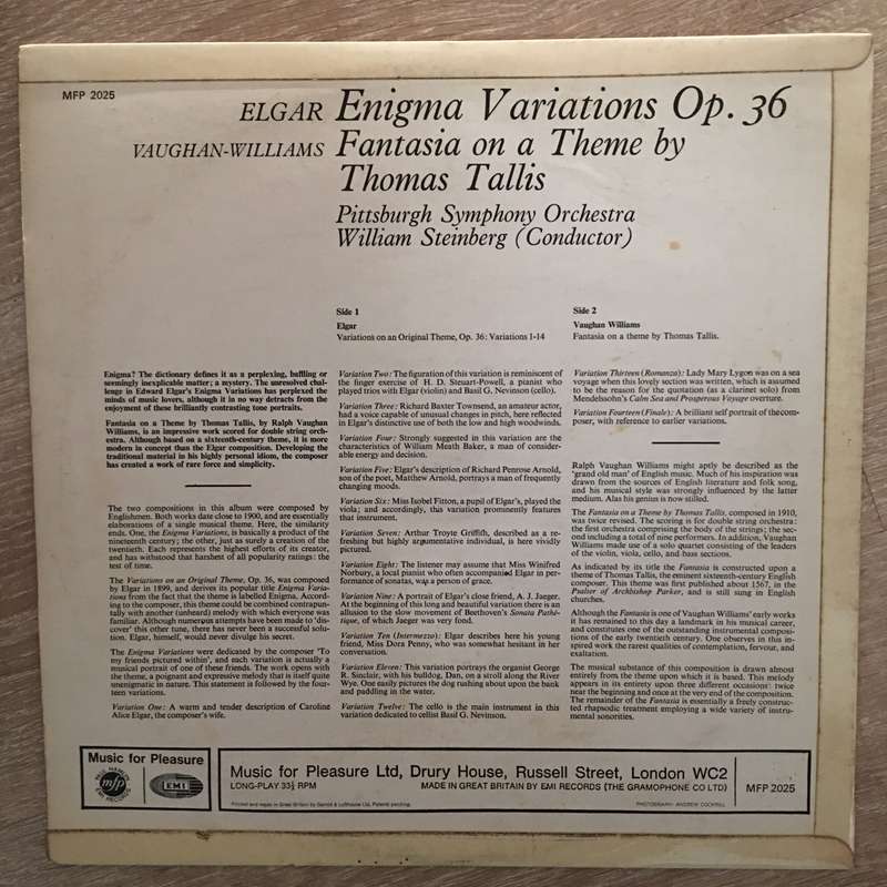 Elgar / Vaughan Williams - William Steinberg Conducting The Pittsburgh Symphony Orchestra  ...