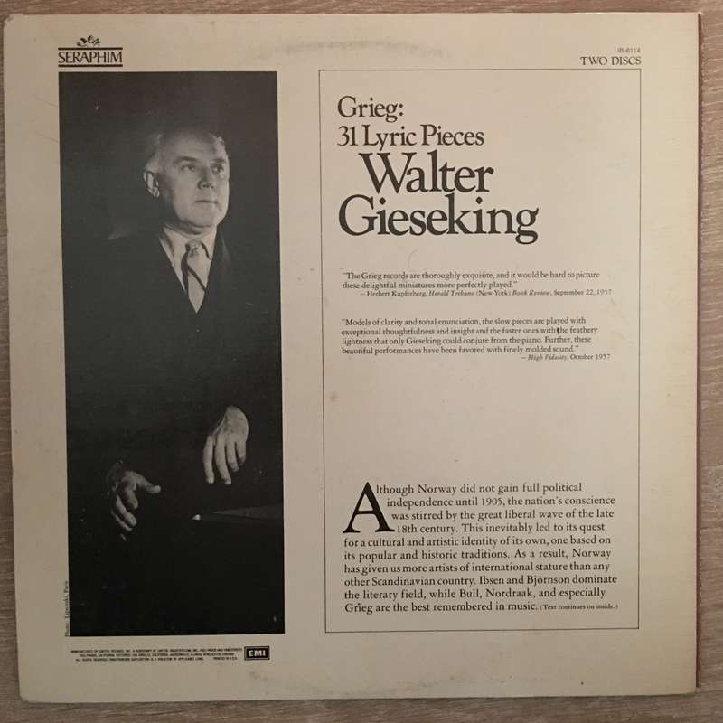 Grieg  Walter Gieseking  31 Lyric Pieces - Double Vinyl LP Record - Opened  - Very-Good+...