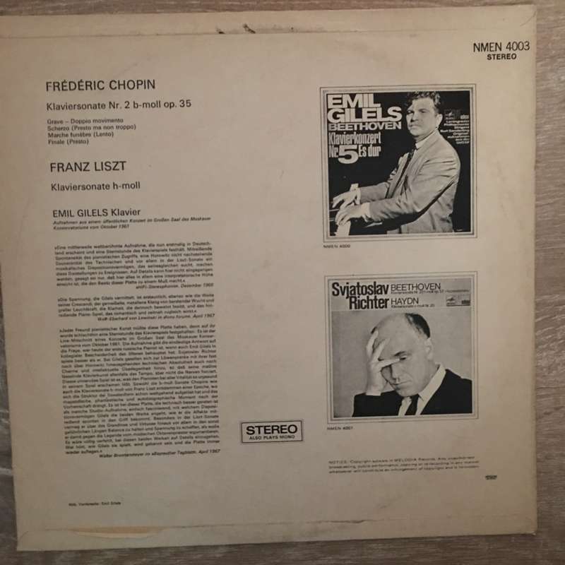 Emil Gilels  Frederic Chopin / Franz Liszt - Vinyl LP Record - Opened  - Very-Good+ Quality...