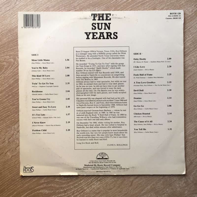 Early Roy Orbison - The Sun Years - Vinyl Record - Opened  - Very-Good Quality (VG)