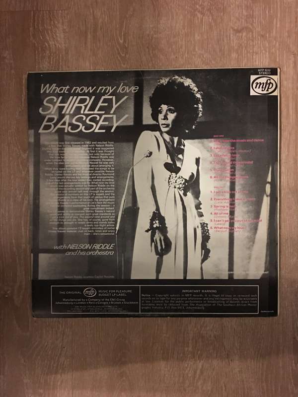 Shirley Bassey - With Nelson Riddle and His Orchestra - What Now My Love - Vinyl LP Record - Open...