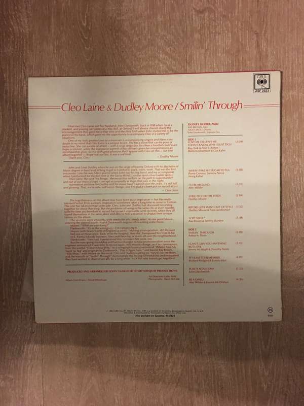 Cleo Laine and Dudley Moore - Smilin' Through - Vinyl LP Record - Opened  - Very-Good+ Quality (VG+)