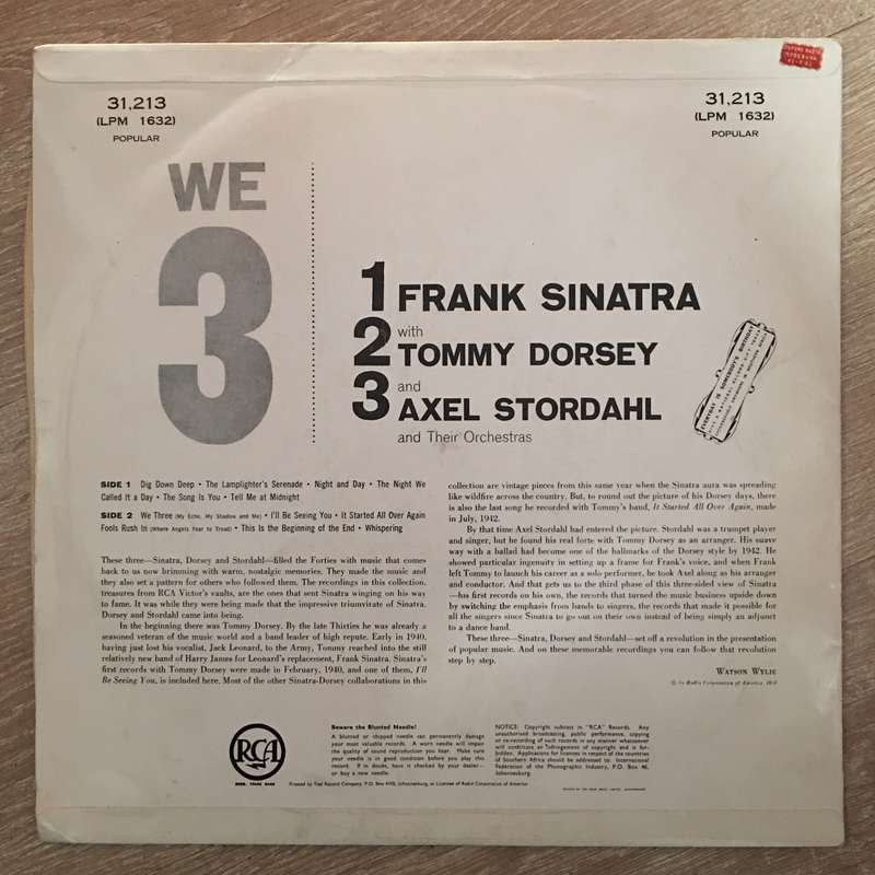 Tommy Dorsey & Axel Stordahl With Frank Sinatra  We Three - Vinyl LP Record - Opened  - Ver...