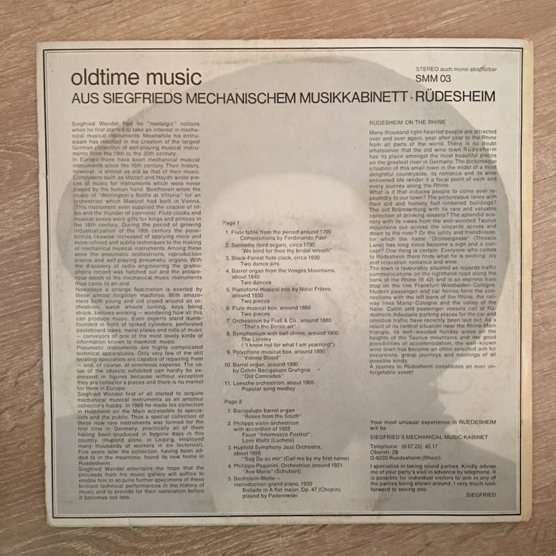 Oldtime Music Aus Siegfrieds Mechanischem Musikkabinett - Rüdesheim - Vinyl LP  Record - Opened ...