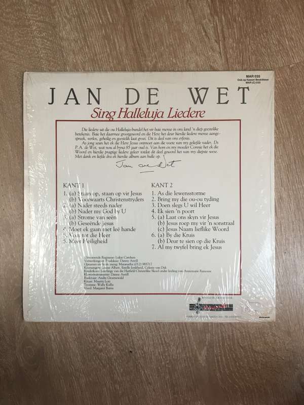 Jan De Wet - Sing Halleluja Liedere - Vinyl LP Record - Opened  - Very-Good+ Quality (VG+)