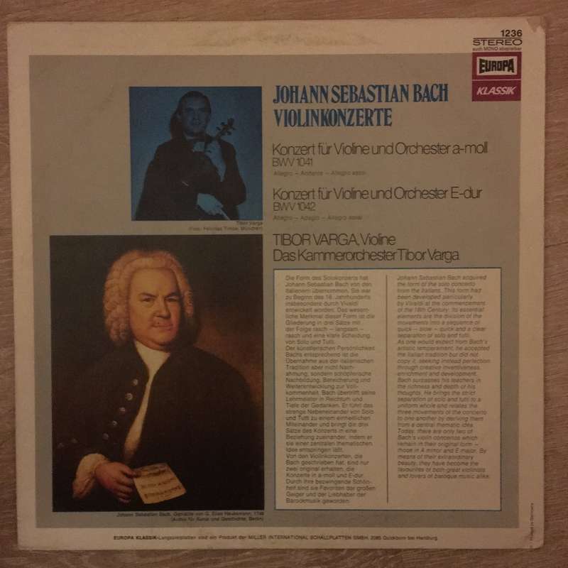 Johann Sebastian Bach - Tibor Varga, Das Kammerorchester Tibor Varga  Violin-Konzerte E-Dur...