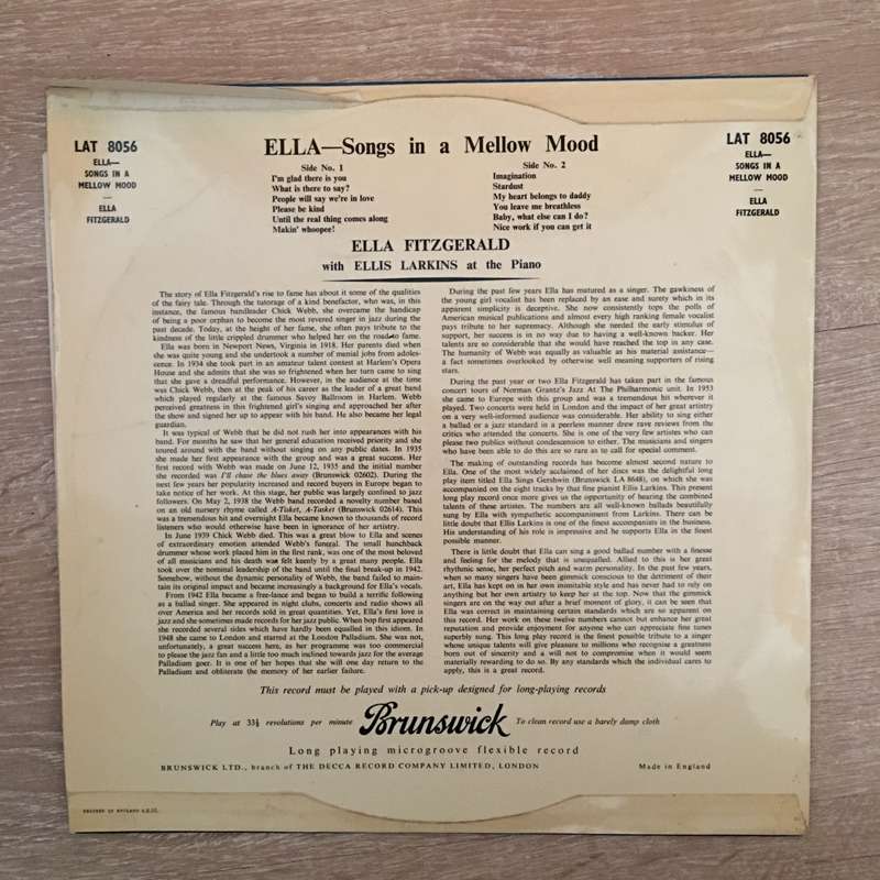 Ella Fitzgerald With Ellis Larkins  Ella - Songs In A Mellow Mood - Vinyl LP  Record - Open...
