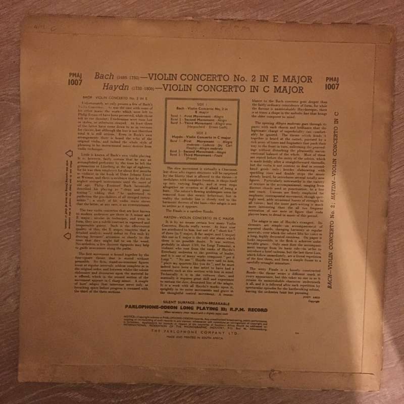 Bach/Haydn - Violin Concerto - Szymon Goldberg - Vinyl LP Record - Opened  - Very-Good- Quality (...