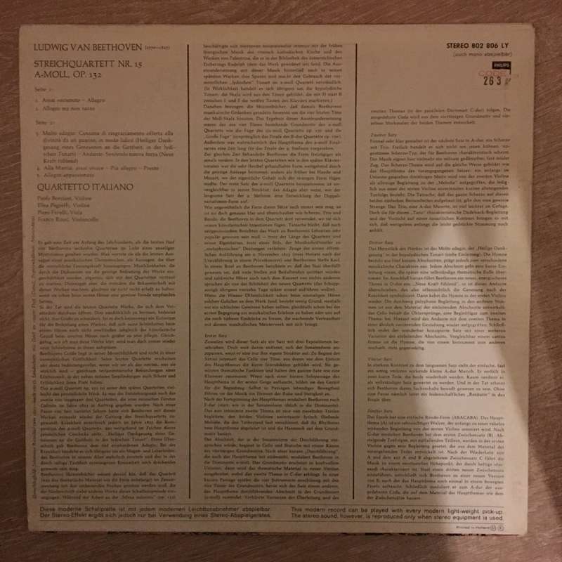 Beethoven - Quartetto Italiano  String Quartet In A Minor, Op. 132 -  Vinyl LP Record - Ope...