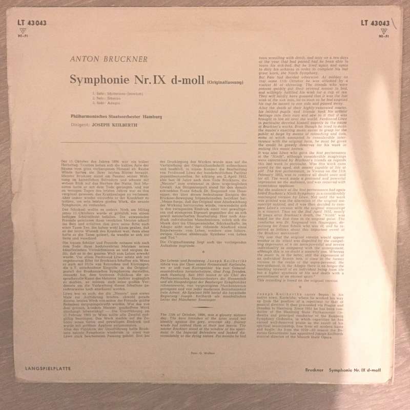 Bruckner / Philharmonisches Staatsorchester Hamburg  Joseph Keilberth  Symphonie Nr. IX ...