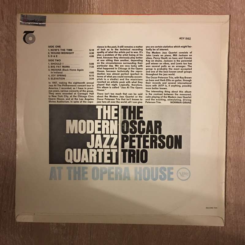The Modern Jazz Quartet And The Oscar Peterson Trio  At The Opera House - Vinyl LP Record -...