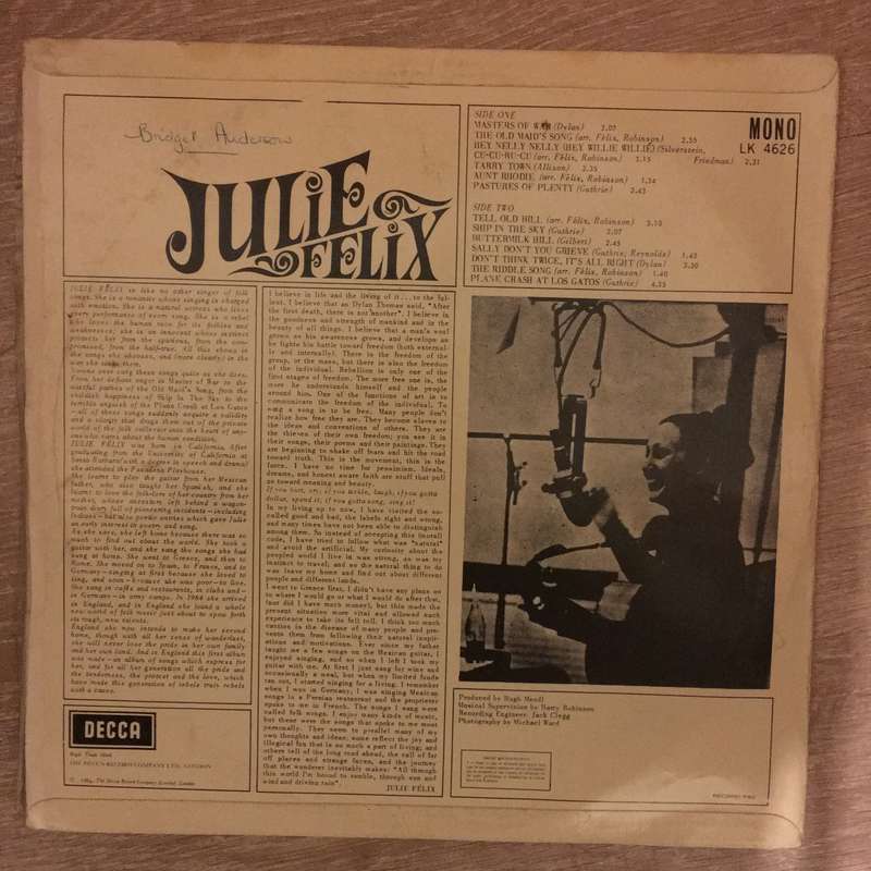 Julie Felix - Vinyl LP Record - Opened  - Very-Good- Quality (VG-)