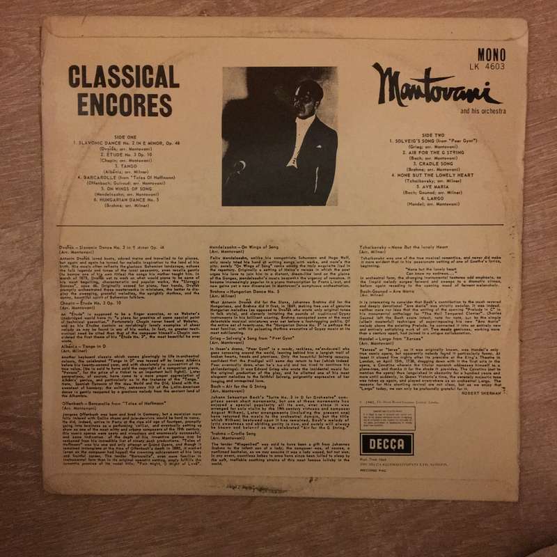 Mantovani - Classical Encores - Vinyl LP Record - Opened  - Very-Good Quality (VG)