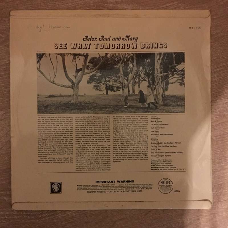 Peter, Paul And Mary  See What Tomorrow Brings - Vinyl LP Record - Opened  - Very-Good- Qua...