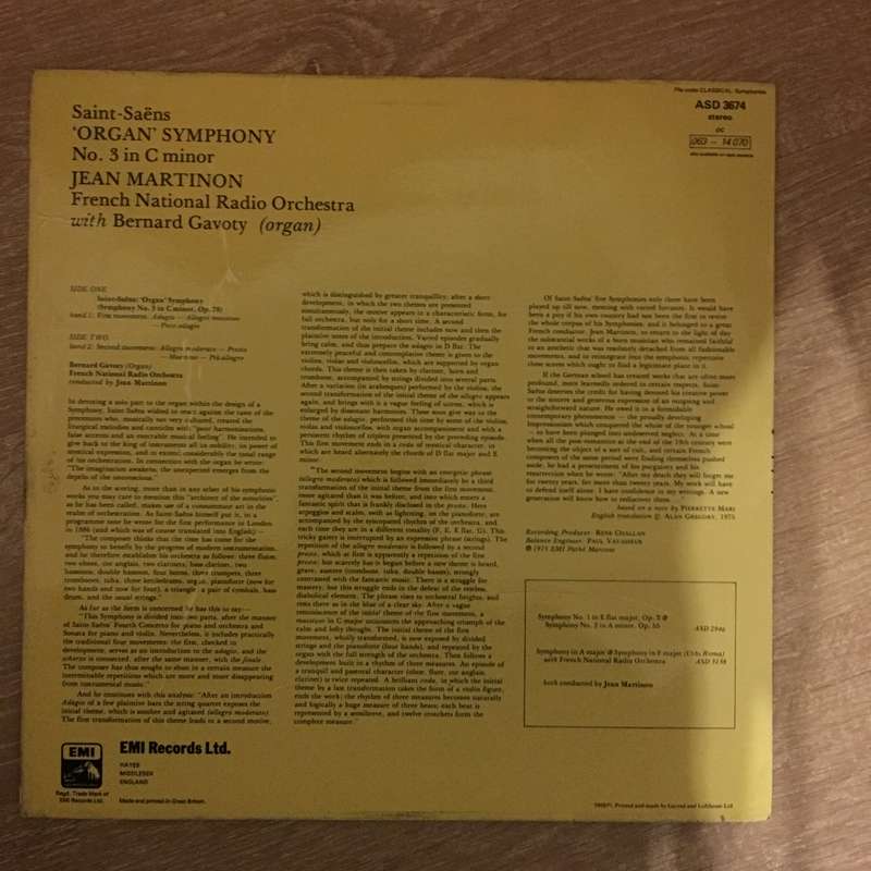 Saint-Saëns - Orchestre National de l'O.R.T.F., Jean Martinon, Bernard Gavoty  Symphonie N...