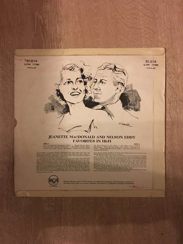 Jeanette MacDonald & Nelson Eddy  Favorites In Hi-Fi - Vinyl LP Record - Opened  - Very Goo...