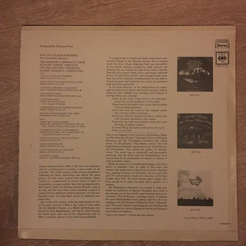 Jesu - Joy Of Man's Desiring - Mormon Tabernacle Choir - Vinyl LP Record - Opened  - Very-Good- Q...