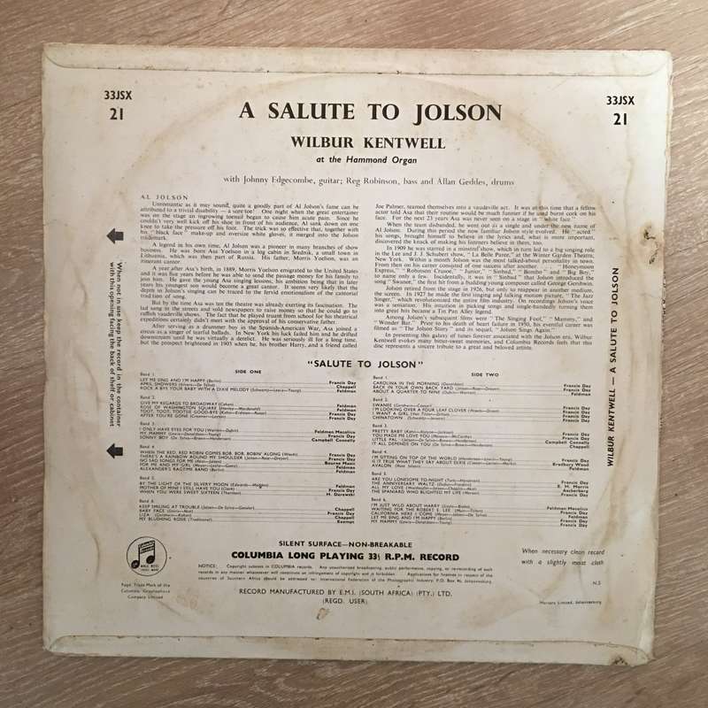Wilbur Kentwell On The Hammond Organ  Presents - A Salute To Jolson - Vinyl Record - Opened  - Ve...