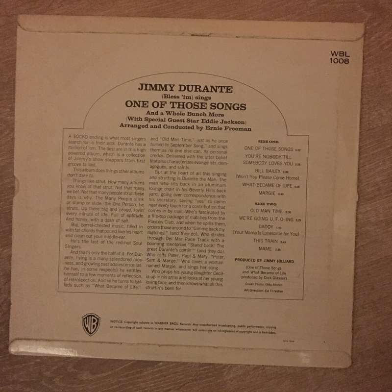 Jimmy Durante  "One Of Those Songs"  - Vinyl LP Record - Opened  - Very-Good Quality (VG)