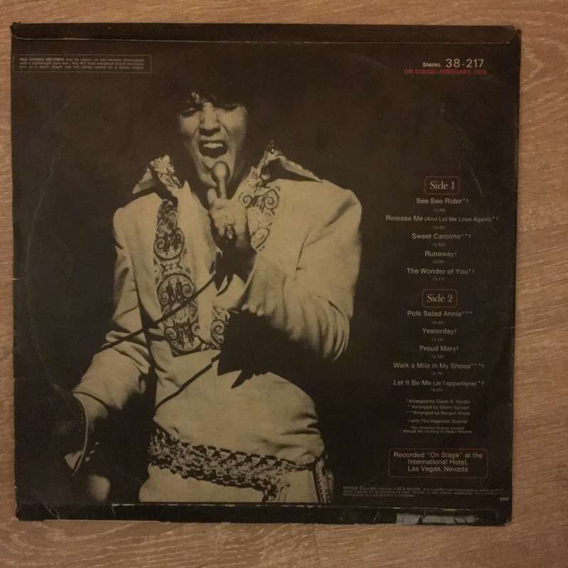 Elvis On Stage - Feb 1970 - Vinyl LP Record - Opened  - Very-Good- Quality (VG-)